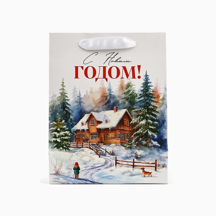 Пакет подарочный новогодний ламинированный &laquo;Зимний лес&raquo;, деревня, MS 18 х 23 х 10 см , Новый год