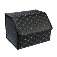 Органайзер саквояж в багажник автомобиля, 40&times;32&times;30 см, экокожа, черный с белой строчкой