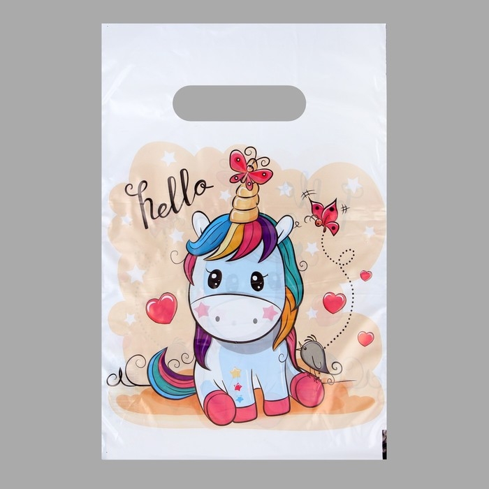 Пакет Пакет "hello единорог", полиэтилен. с вырубн ручкой,20 х 30 см,30 мкм набор 20 штук
