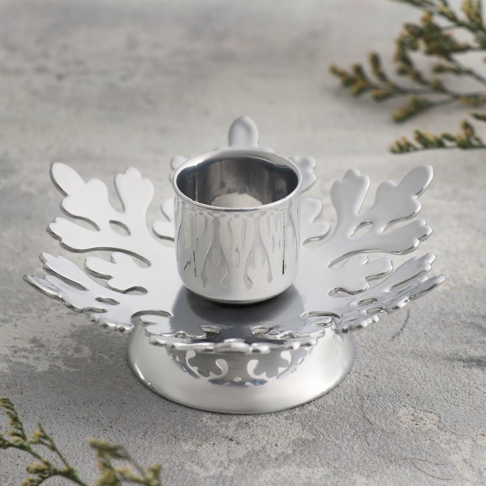 Подсвечник "Изморозь" металл на одну свечу, 9,2х9,2х4,1 см, хром