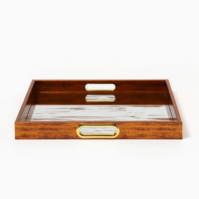 Поднос пластиковый прямоугольный с зеркалом &laquo;Штрихи&raquo;, 34 х 34 х 4,5 см сервировочный