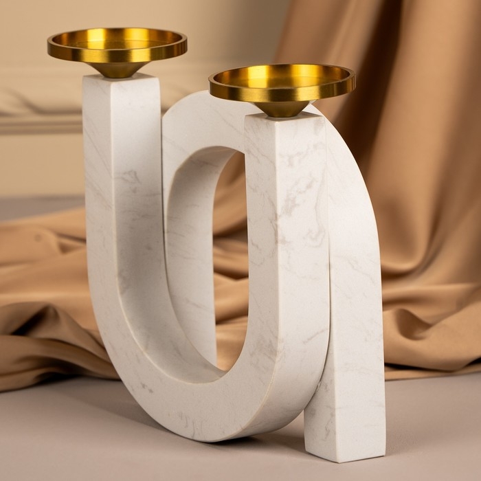 Подсвечник латунь, мрамор &laquo;Камелия&raquo; 19 х 18 х 8 см