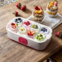 Йогуртница Kitfort КТ-6098, 20 Вт, 180 мл, 8 ёмкостей, стекло, серебристо-розовая