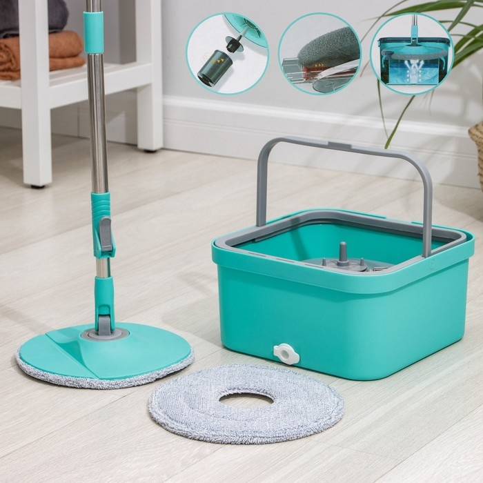 Швабра с отжимом и ведро, насадка из микрофибры, компакт
