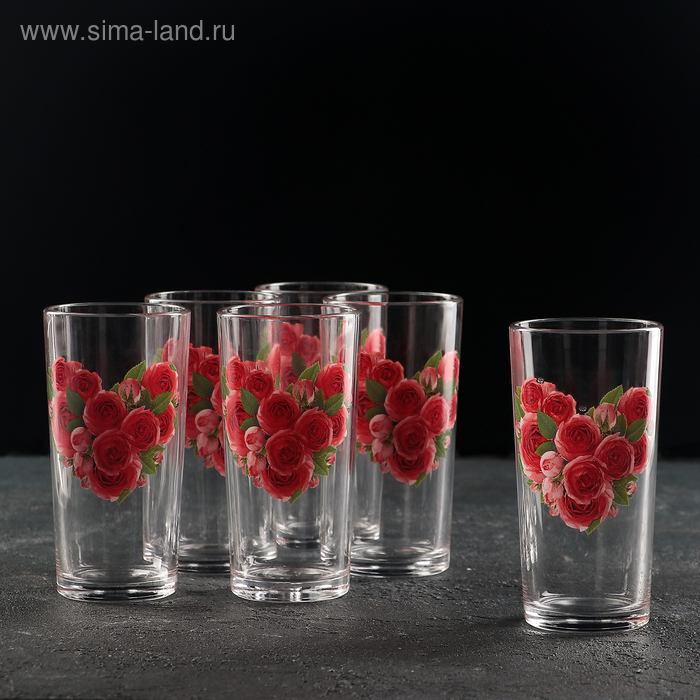 Набор стеклянных стаканов &laquo;Цветочное сердце&raquo;, 230 мл, 6 шт, рисунок МИКС