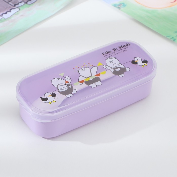 Ланч - бокс пластиковый с ложкой &laquo;Мишки&raquo;, прямоугольный, 18&times;7&times;4,5 см, цвет МИКС