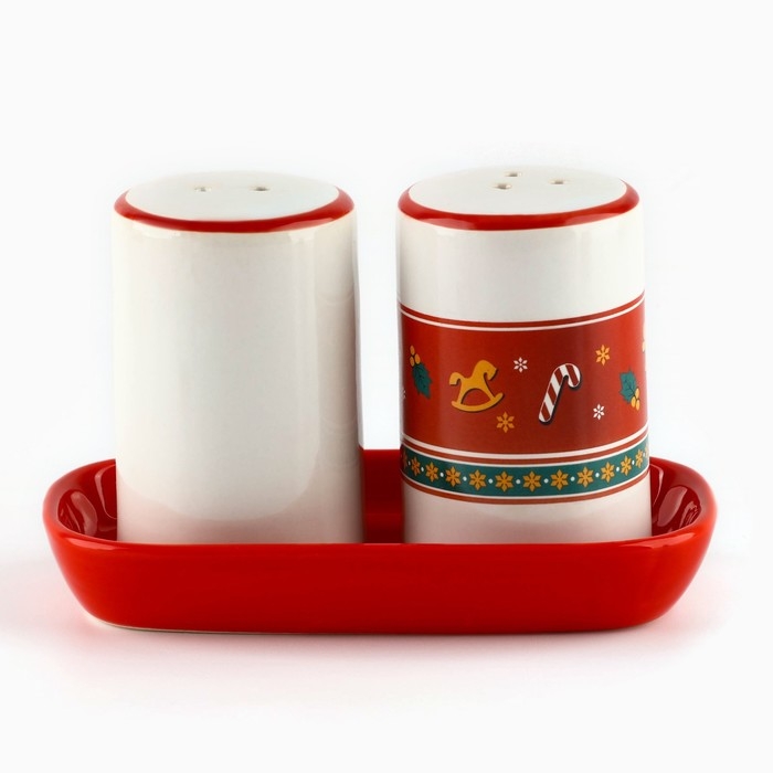 Новый год! Набор для специй новогодний керамический &laquo;Пряничные человечки!&raquo;, 12х6.5х7 см, цвет белый