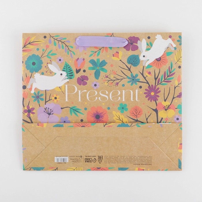 Пакет подарочный крафтовый горизонтальный, упаковка, &laquo;Present&raquo;, 30 х 26 х 9 см