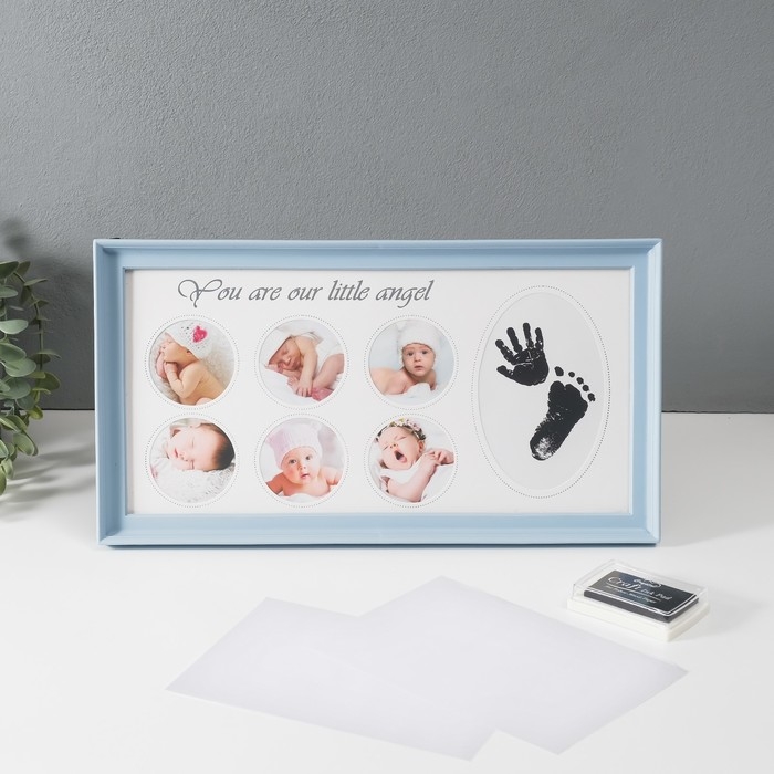 Фоторамка пластик на 6 фото 6х6 см Фоторамка пластик на 6 фото 6х6 см "Маленький ангел" голубая 2х38х20 см