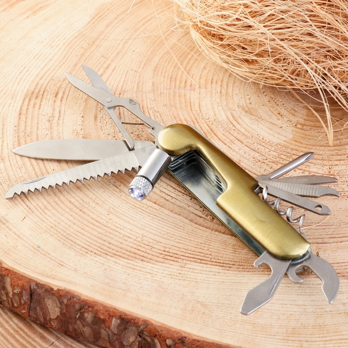 Нож многофункциональный 11в1, 15см, клинок 60/2мм, золотистый Нож многофункциональный 11в1, 15см, клинок 60/2мм, золотистый