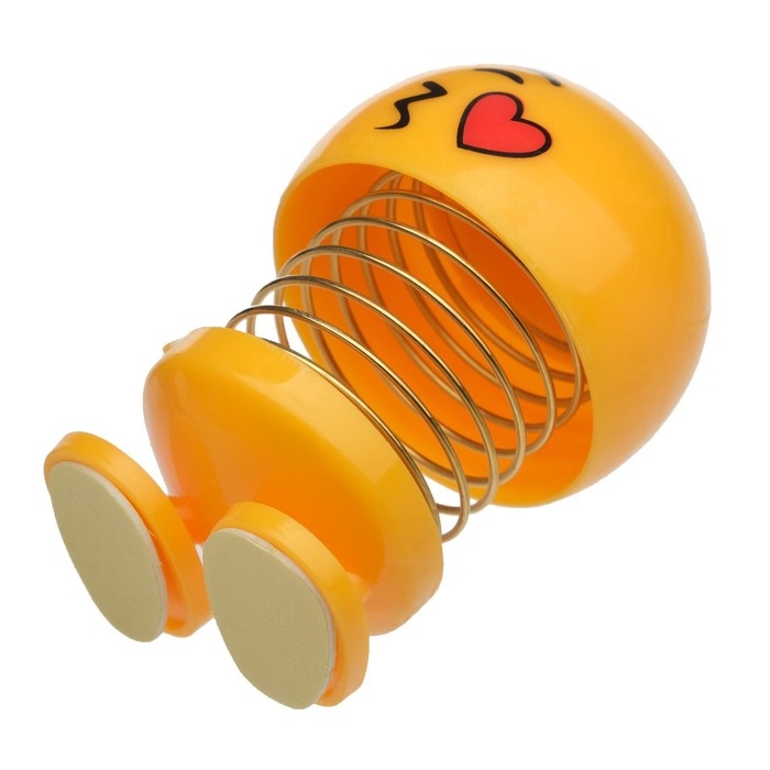 Смайл на пружинке, на панель в авто, сердечко, желтый