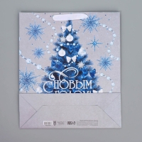 Пакет подарочный новогодний крафтовый вертикальный &laquo;С Новым годом&raquo;, M 26 х 30 х 9 см, Новый год