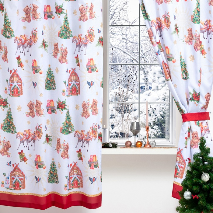 Комплект штор для кухни с подхватами &laquo;Новогодняя сказка&raquo; 145х180см-2 шт., габардин