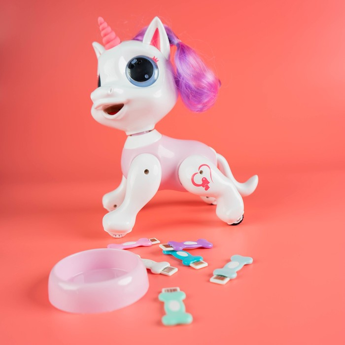 Робот единорог &laquo;Питомец&raquo; WOOW TOYS, программируемый, на пульте управления, интерактивный: звук, свет, танцующий, на аккумуляторе, розовый