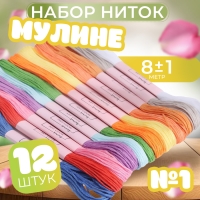 Набор ниток мулине №1, 8 &plusmn; 1 м, 12 шт