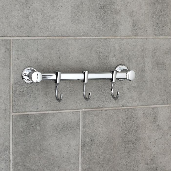 Крючок настенный на планке, двигающийся, Accoona A163-3, 3 шт, цвет хром Крючок настенный на планке, двигающийся, Accoona A163-3, 3 шт, цвет хром