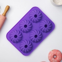 Форма для выпечки Доляна &laquo;Кекс&raquo;, силикон, 26&times;18&times;3,5 см, 6 ячеек (7,5х7,5х2,5 см), цвет сиреневый