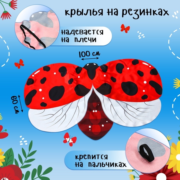 Карнавальные крылья на резинках &laquo;Милая божья коровка&raquo;, 60 &times; 100 см