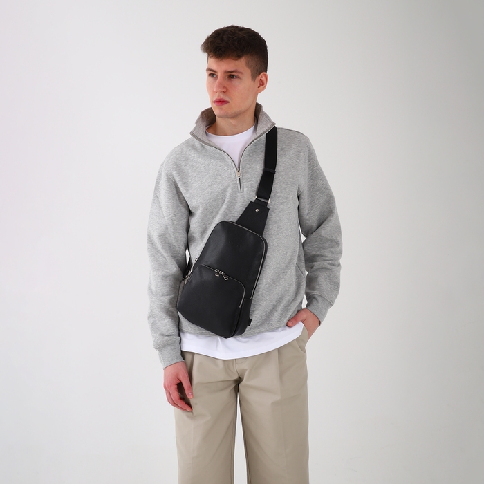 Сумка - слинг, TEXTURA, натуральная кожа, цвет чёрный Сумка - слинг, TEXTURA, натуральная кожа, цвет чёрный