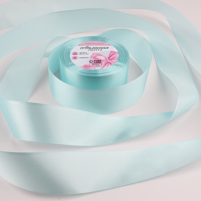 Лента атласная, 40 мм × 23 ± 1 м, цвет голубой №211 Лента атласная, 40 мм × 23 ± 1 м, цвет голубой №211
