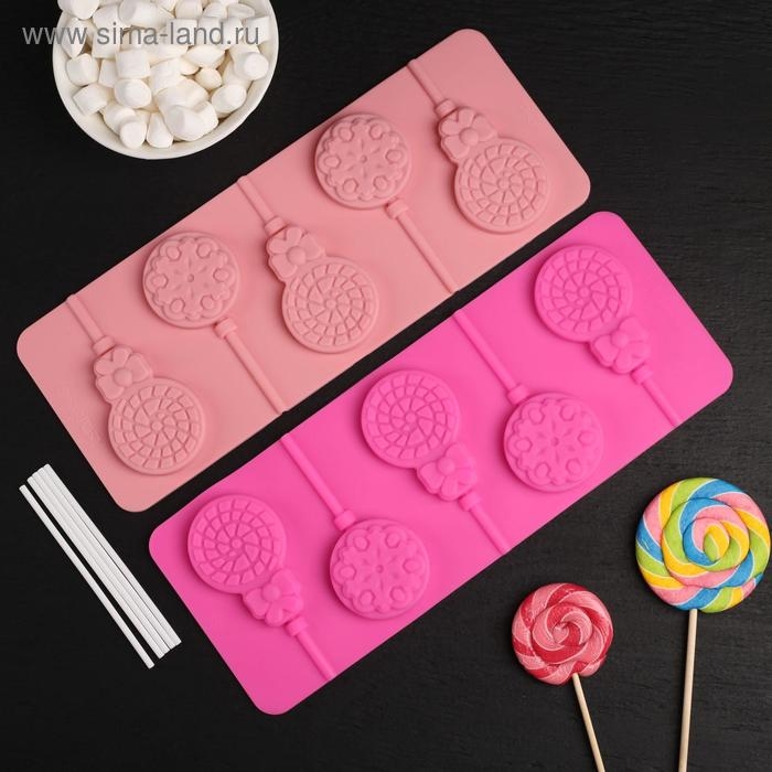 Форма для леденцов Доляна &laquo;Улыбка&raquo;, силикон, 25&times;9,5 см, 5 ячеек, с палочками, цвет МИКС