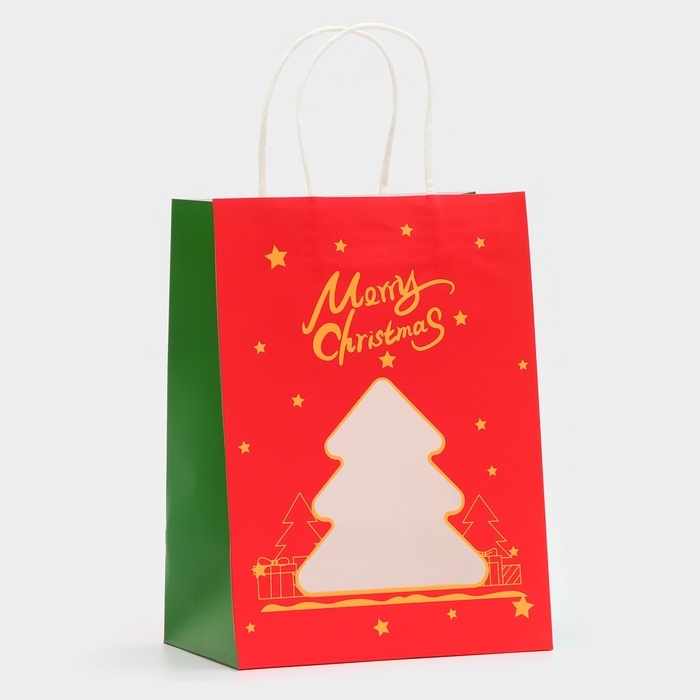 Пакет подарочный новогодний с окном Пакет подарочный новогодний с окном "Ёлка" 19 х 26 х 13 см.