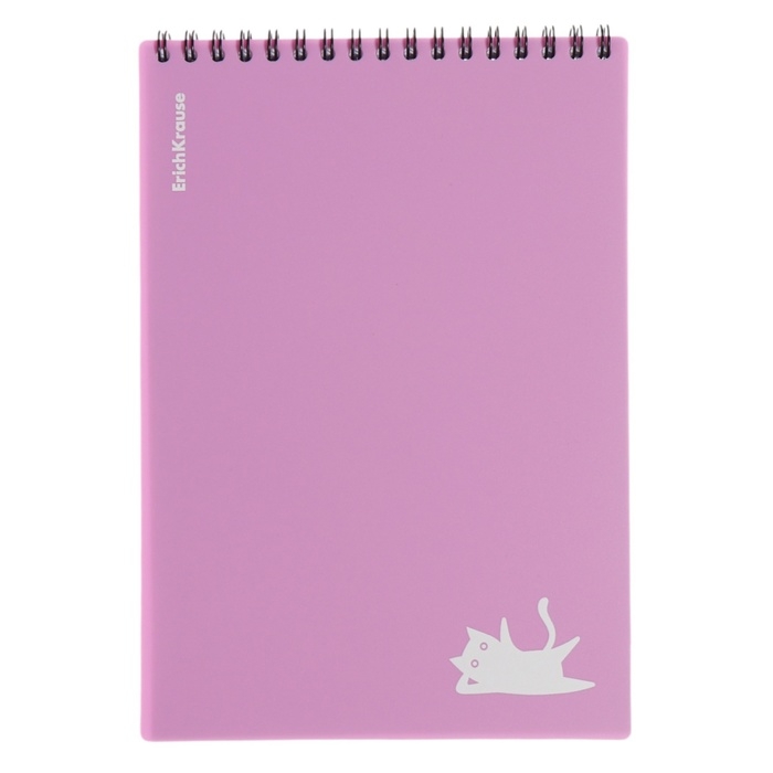 Блокнот на спирали А5, 80 листов, клетка, ErichKrause "Brave cats", пластиковая обложка шелкография, блок офсет белизна 100%, фиолетовый