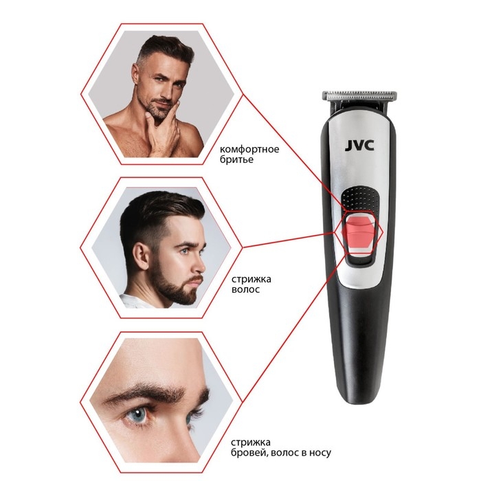 Машинка для стрижки аккумуляторная jvc JHC58RS, 4 насадки, 3/6/9/12 мм Машинка для стрижки аккумуляторная jvc JHC58RS, 4 насадки, 3/6/9/12 мм
