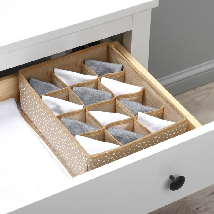 Органайзер для хранения белья Доляна Points, 12 ячеек, 27×20×10 см, цвет бежевый Органайзер для хранения белья Доляна Points, 12 ячеек, 27×20×10 см, цвет бежевый