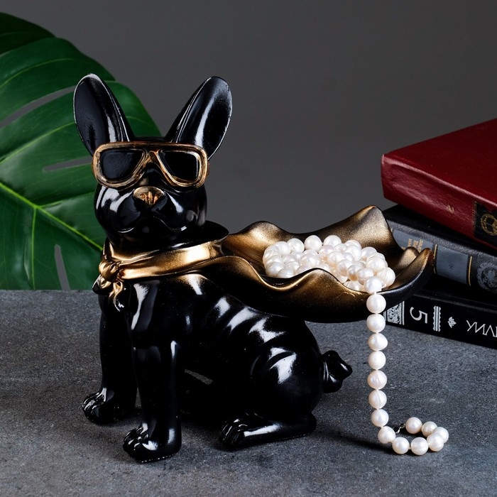 Подставка конфетница Подставка конфетница "Бульдог в плаще" черная, 23х20х13см