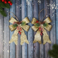 Украшение ёлочное "Бант элит" (набор 2 шт) 12х14 см, золото