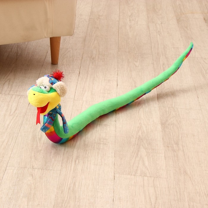 Мягкая игрушка &laquo;Змея&raquo;, с разноцветым животиком, в новогоднем колпаке, 95 см