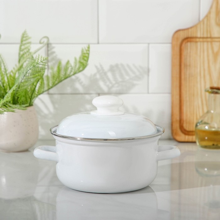 Кастрюля эмалированная, 1,5 л, d=16 см, h=9,5 см, цвет белый Кастрюля эмалированная, 1,5 л, d=16 см, h=9,5 см, цвет белый