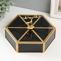 Шкатулка стекло с металлическим каркасом"Золотой олень" многогранник чёрная 20х17,5х11,2 см 99327 Шкатулка стекло с металлическим каркасом"Золотой олень" многогранник чёрная 20х17,5х11,2 см 99327