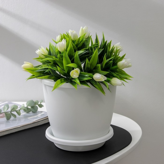 Горшок для цветов с поддоном &laquo;Афина&raquo;, 2,2 л, пластиковый, цвет белый