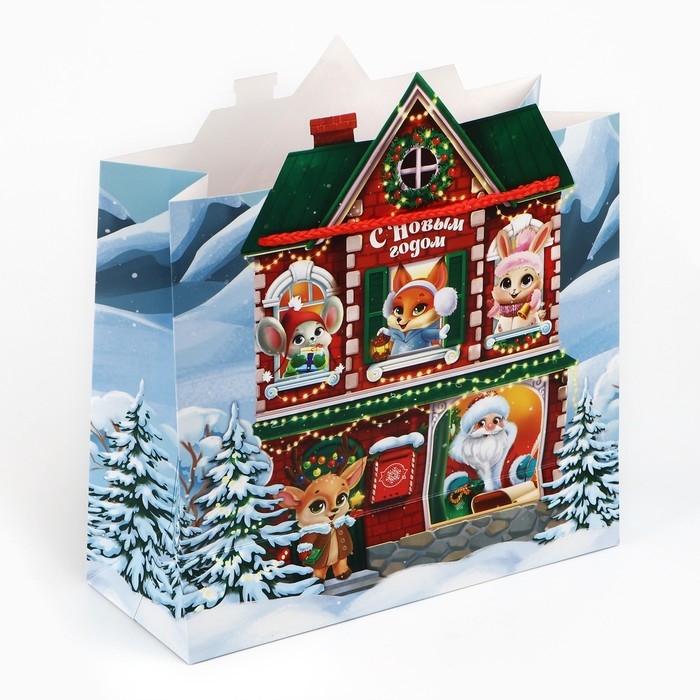 Пакет подарочный новогодний &laquo;Новогодний домик&raquo;, 25 х 27 х 10 см , Новый год