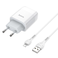 Сетевое зарядное устройство Hoco C72A, 1 USB, 2.1 А, кабель Lightning - USB, 1 м, белый Сетевое зарядное устройство Hoco C72A, 1 USB, 2.1 А, кабель Lightning - USB, 1 м, белый