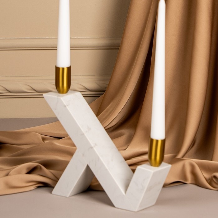 Подсвечник латунь, мрамор &laquo;Грани&raquo; 22 х 20 х 5 см