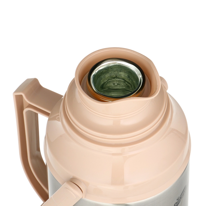 Термос 2 л, со стеклянной колбой, сохраняет тепло 12 ч, с кружкой, бежевый