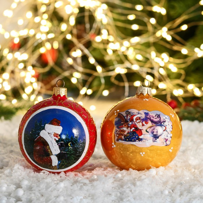 Шар новогодний Шар новогодний "Дед Мороз шагающий" микс d-8 см, микс