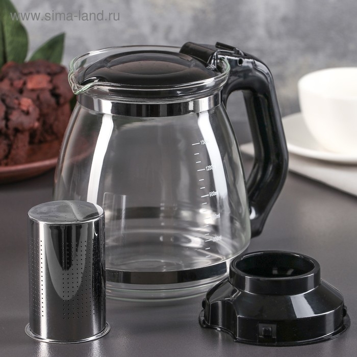 Чайник стеклянный заварочный &laquo;Иллюзия&raquo;, 1,5 л, с металлическим ситом, цвет чёрный