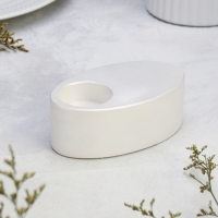 Подсвечник "Узкий овал. Мрамор" из гипса,11,5х7х4см,белый перламутр