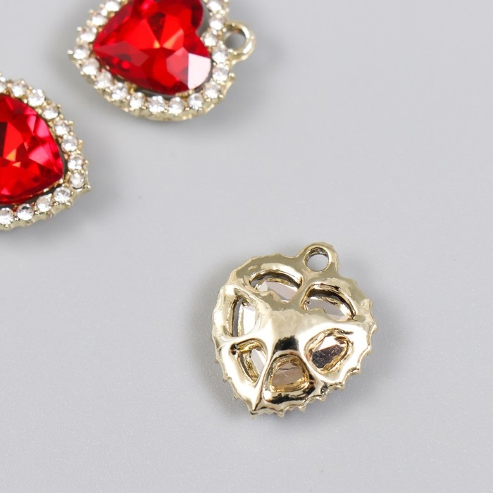 Декор для творчества металл, стразы Декор для творчества металл, стразы "Красное сердце океана" золото 1,6х1,8 см