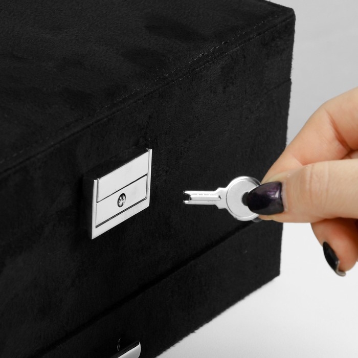 Подставка для украшений &laquo;Шкатулка&raquo; 2-х уровневая, флок, 24,5&times;17&times;12 см, цвет чёрный