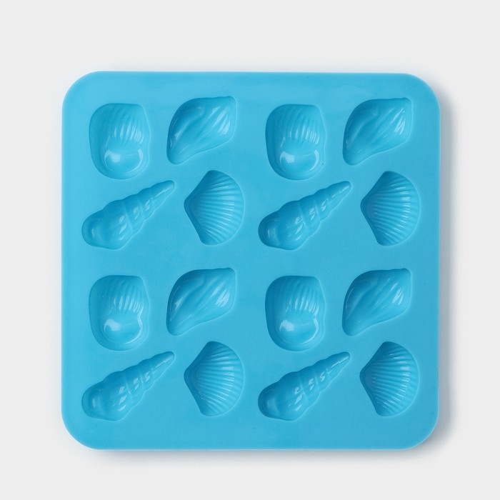 Форма для конфет и шоколада Доляна &laquo;Ракушки&raquo;, силикон, 17,3&times;17,3 см, 16 ячеек (3,4&times;2,5 см), цвет МИКС