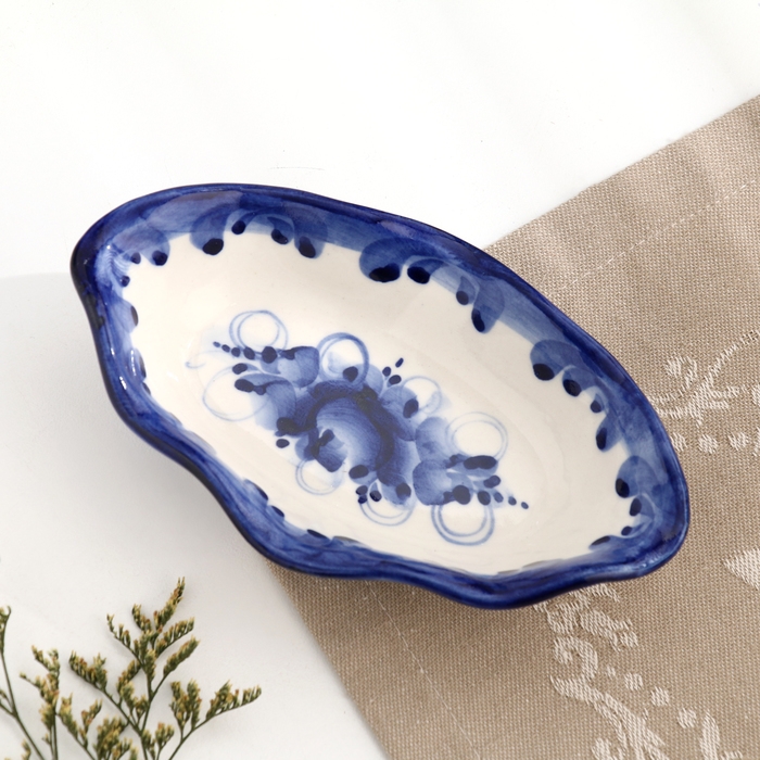Блюдце для оливок Блюдце для оливок "Ракушка", гжель, фарфор, 3х14 см