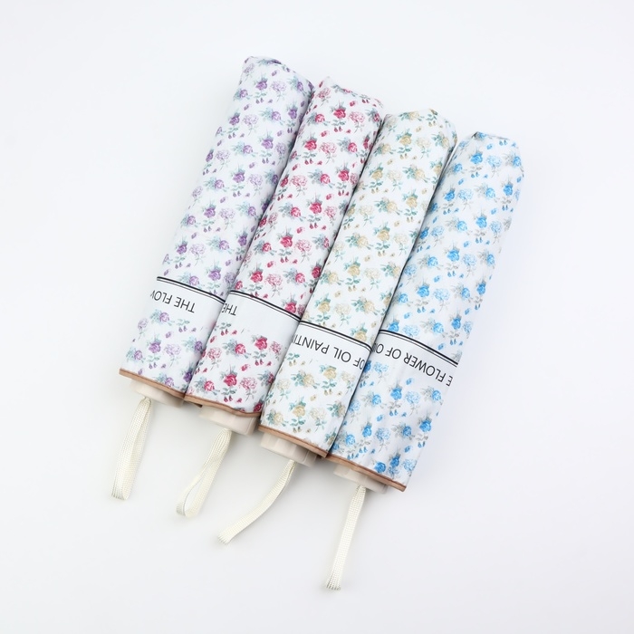 Зонт механический &laquo;The flower&raquo;, эпонж, 4 сложения, 8 спиц, R = 48/56 см, D = 112 см, цвет МИКС