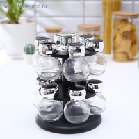 Набор для специй из стекла на подставке &laquo;Бабл&raquo;, 18&times;18&times;22 см, 12 шт