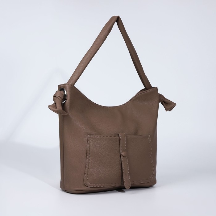 Сумка-тоут на молнии, 2 наружных кармана, цвет коричневый Сумка-тоут на молнии, 2 наружных кармана, цвет коричневый