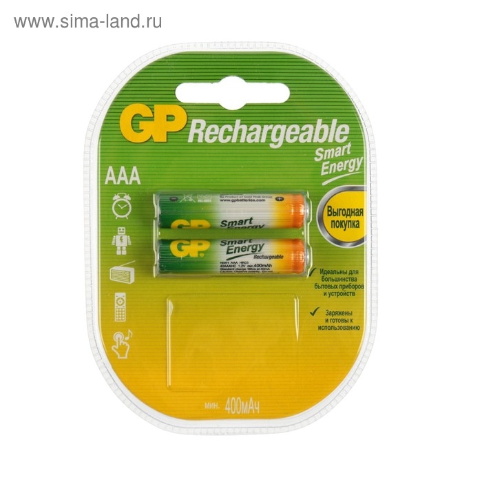 Аккумулятор GP, Ni-Mh, AAA, HR03-2BL, 1.2В, 400 мАч, блистер, 2 шт. Аккумулятор GP, Ni-Mh, AAA, HR03-2BL, 1.2В, 400 мАч, блистер, 2 шт.